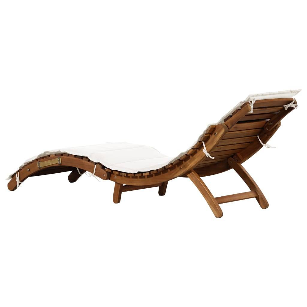 Helloshop26 - Transat chaise longue bain de soleil lit de jardin terrasse meuble d'extérieur avec coussin bois d'acacia solide crème - Imagen 3