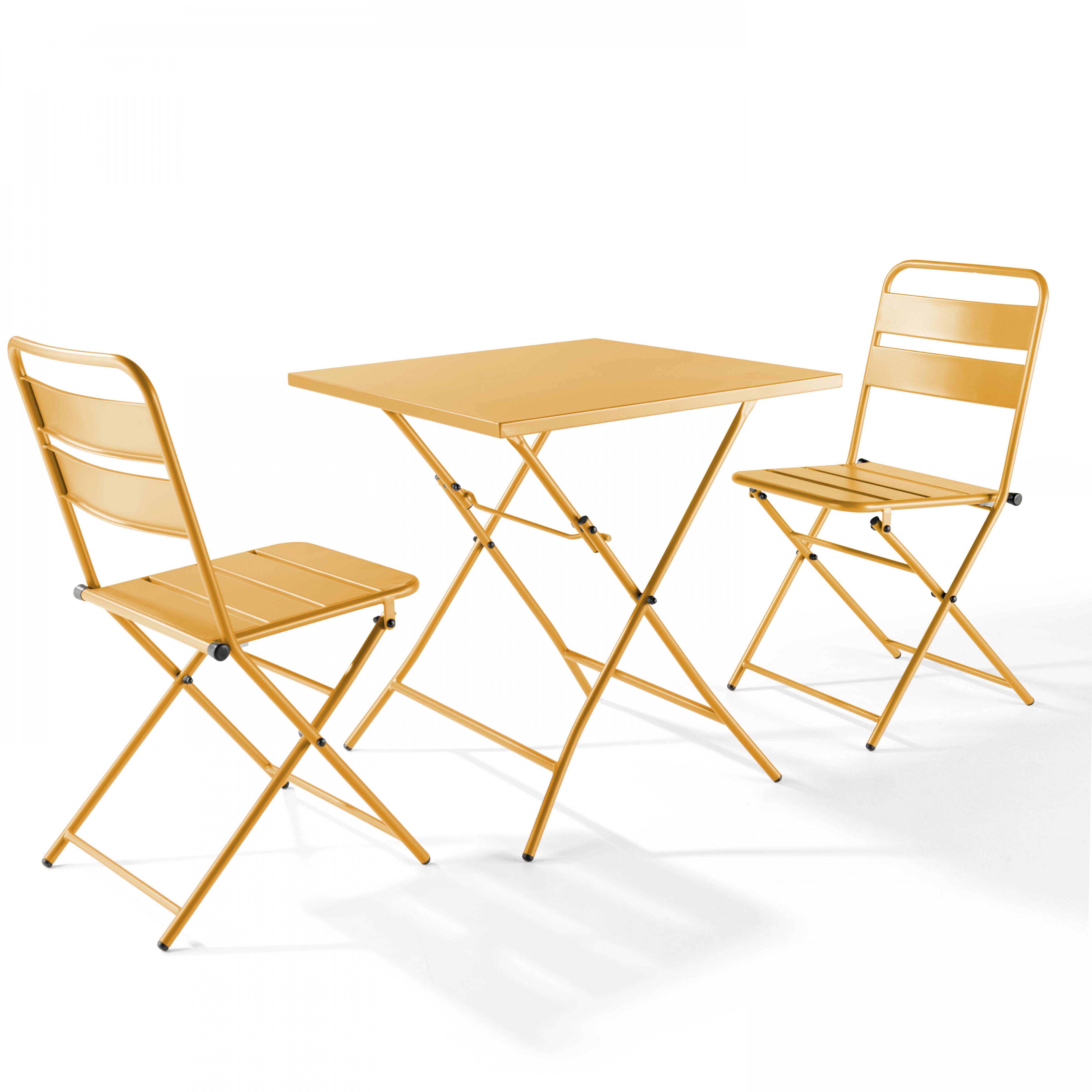 Oviala - Table de jardin pliante carrée en acier 70 cm 4 places jaune Palavas - Oviala - Imagen 4