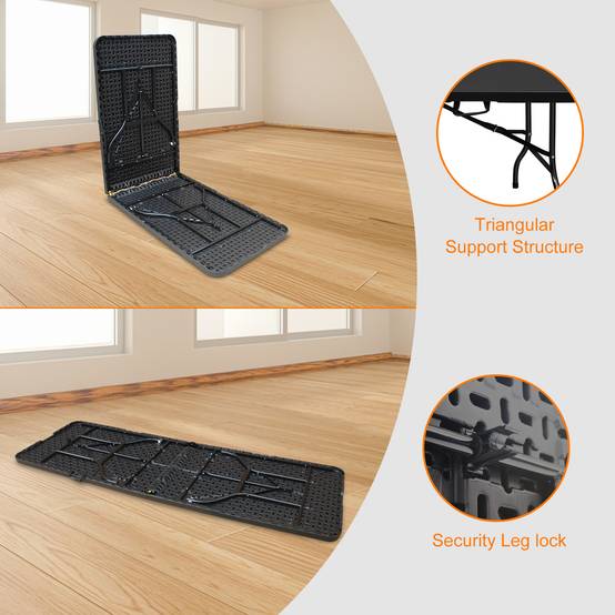 Table pliante 244cm portable avec poignée, adaptée fêtes camping, charge 135kg noire - Image 3