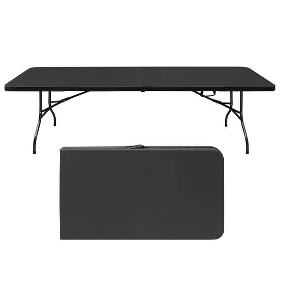 Table pliante 244cm portable avec poignée, adaptée fêtes camping, charge 135kg noire - Image 1