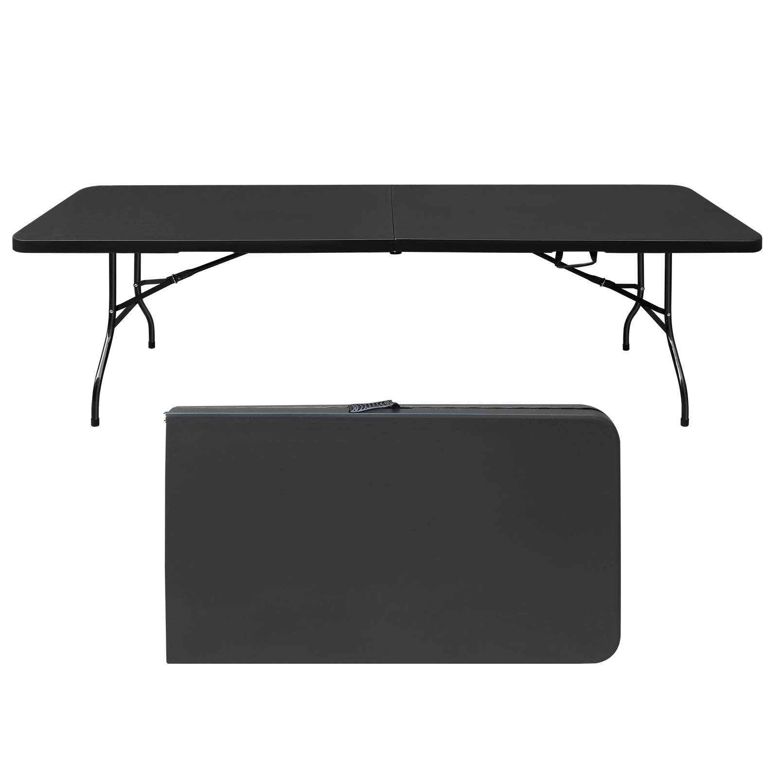 Table pliante 244cm portable avec poignée, adaptée fêtes camping, charge 135kg noire