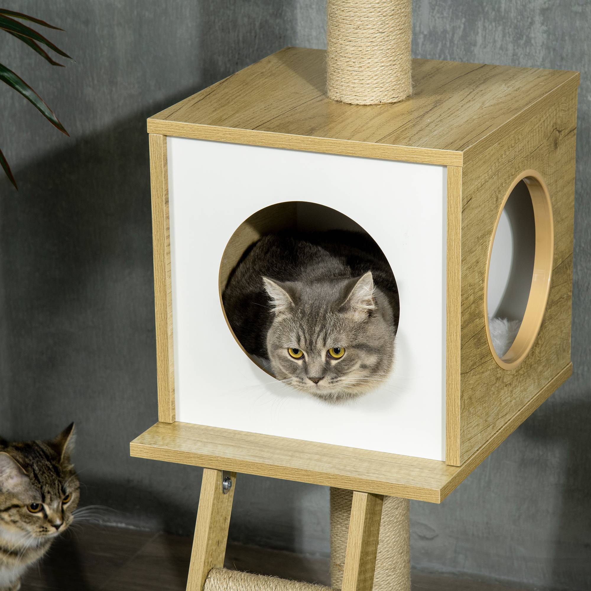 Pawhut - Arbres à chat 2 pièces style nordique - hauteur réglable 225-285H cm - multi-équipement - panneaux aspect chêne clair jute - Imagen 9