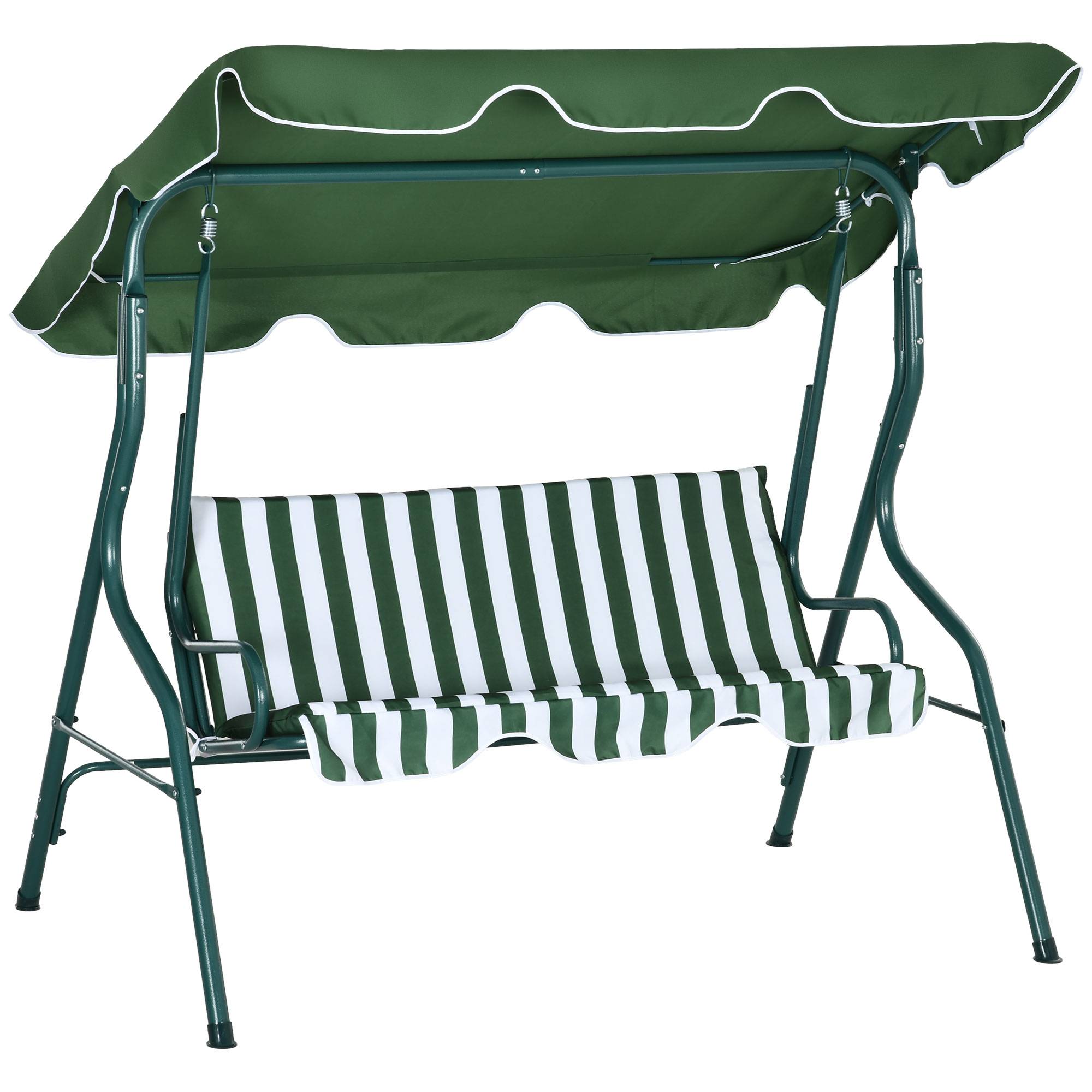 Outsunny - Balancelle de jardin 3 places coussins assise dossier vert blanc rayé - Outsunny - Imagen 1