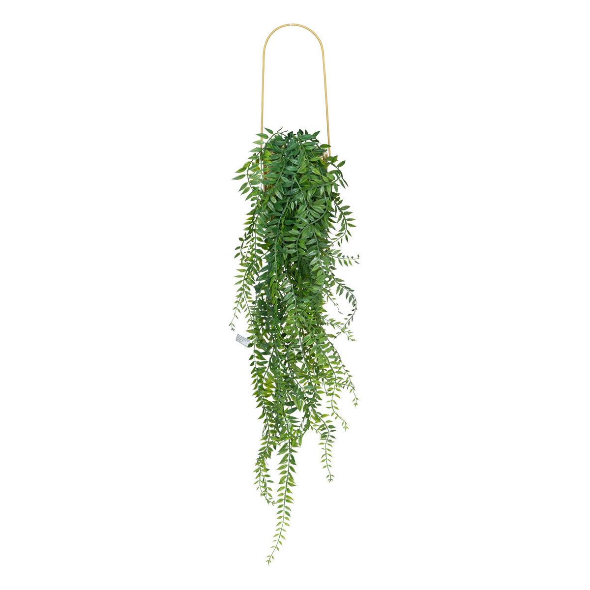 Plante tombante artificielle pot doré rétro et vintage H 82 cm - Image 1