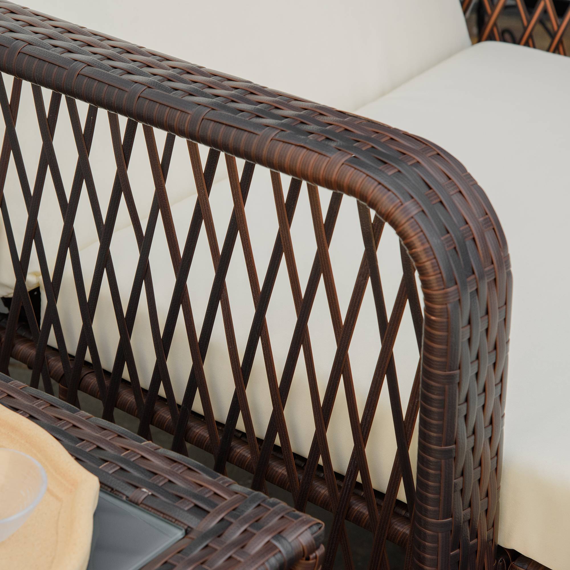 Outsunny - Bain de soleil transat design colonial avec table basse et matelas - dossier inclinable - résine tressée, polyester - marron crème - Outsunny - Imagen 7