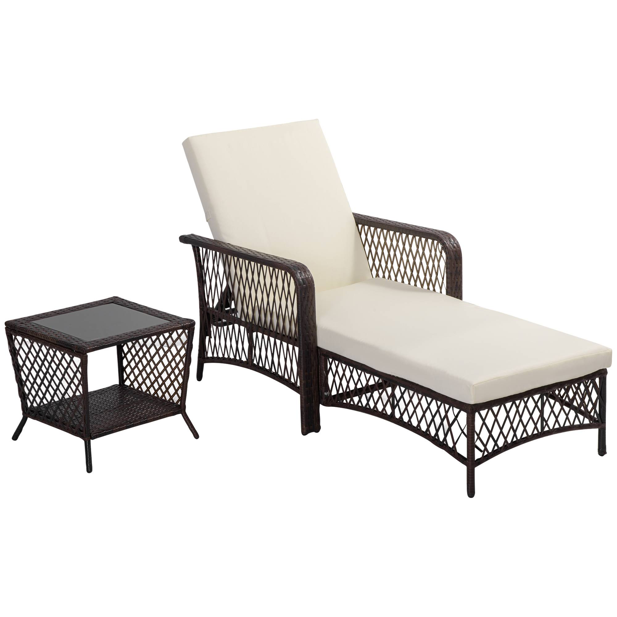 Outsunny - Bain de soleil transat design colonial avec table basse et matelas - dossier inclinable - résine tressée, polyester - marron crème - Outsunny - Imagen 1