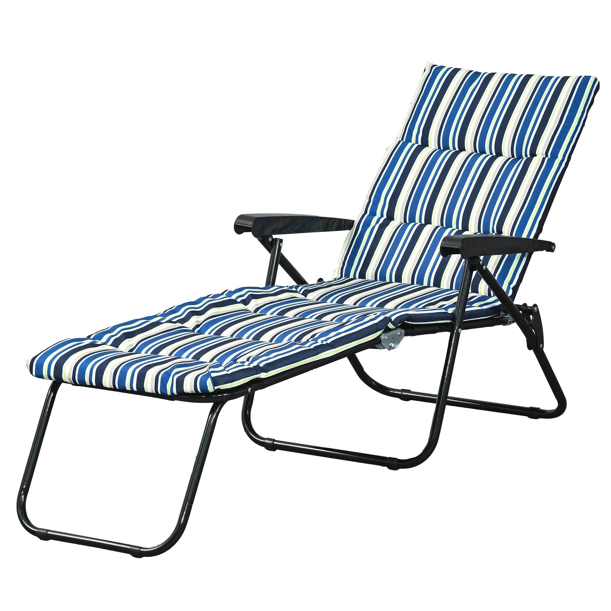 Outsunny - Bain de soleil pliable transat inclinable 6 positions grand confort avec matelas + accoudoirs acier polyester multicolore - Outsunny - Imagen 1