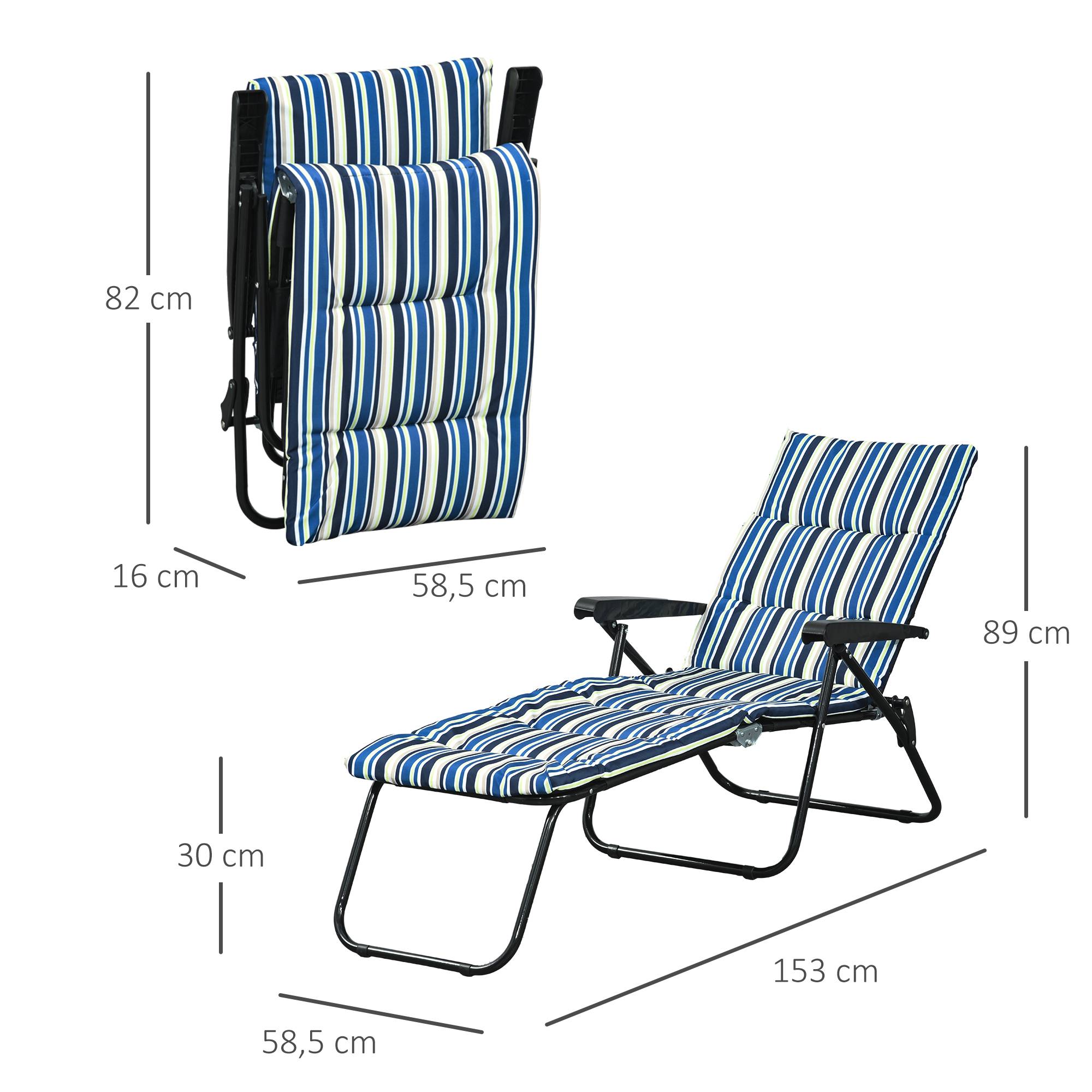 Outsunny - Bain de soleil pliable transat inclinable 6 positions grand confort avec matelas + accoudoirs acier polyester multicolore - Outsunny - Imagen 3