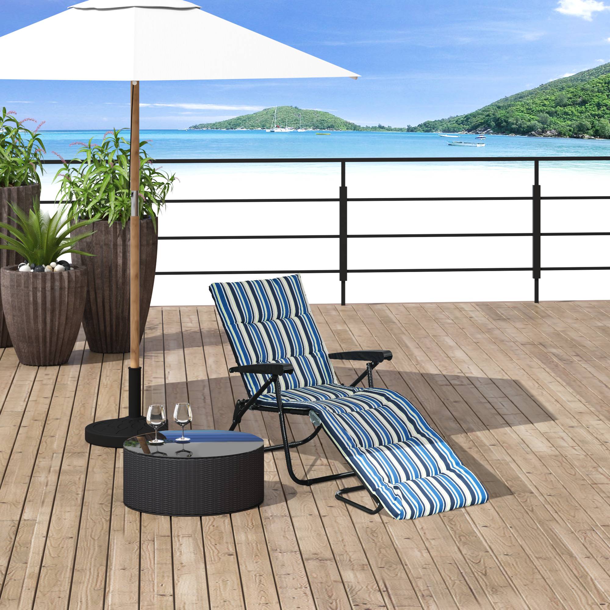 Outsunny - Bain de soleil pliable transat inclinable 6 positions grand confort avec matelas + accoudoirs acier polyester multicolore - Outsunny - Imagen 2