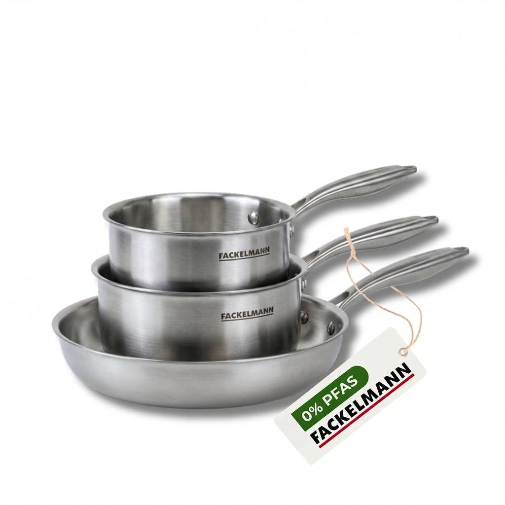 Batterie de cuisine avec 1 poêle de cuisson 20 cm et 3 casseroles 14/18 cm en inox sans PFAS Fackelmann Vita3 - Image 1