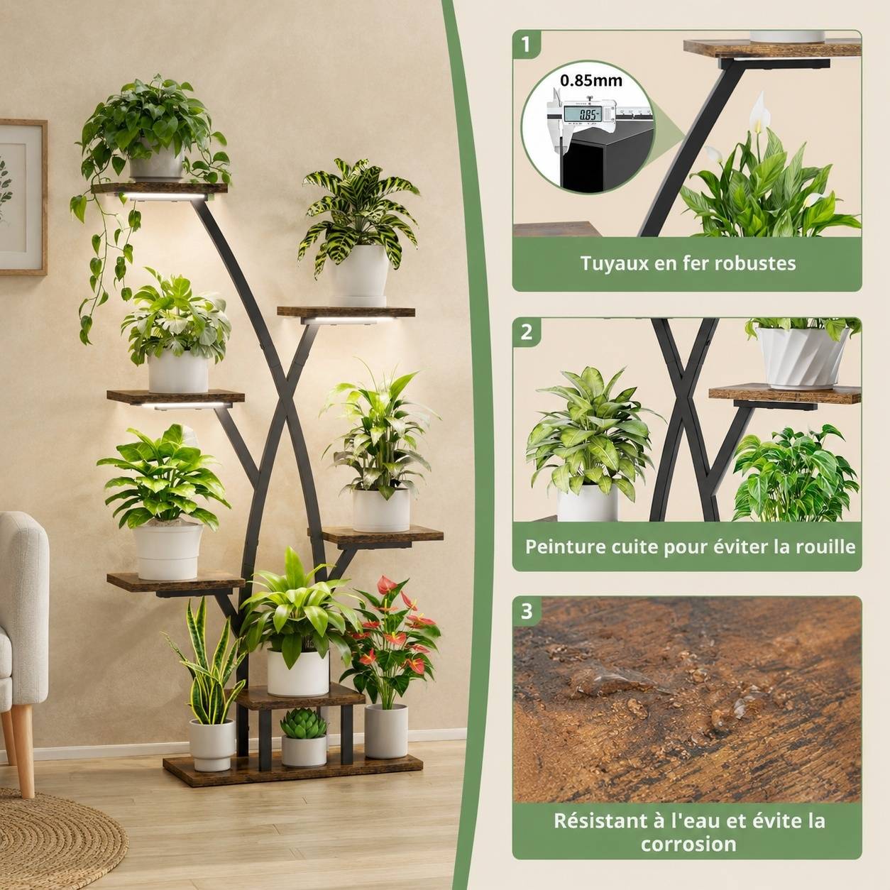 Étagère à Plantes Intérieures 7 Niveaux avec Lumières de Croissance Métal pour Décoration Maison - Image 4
