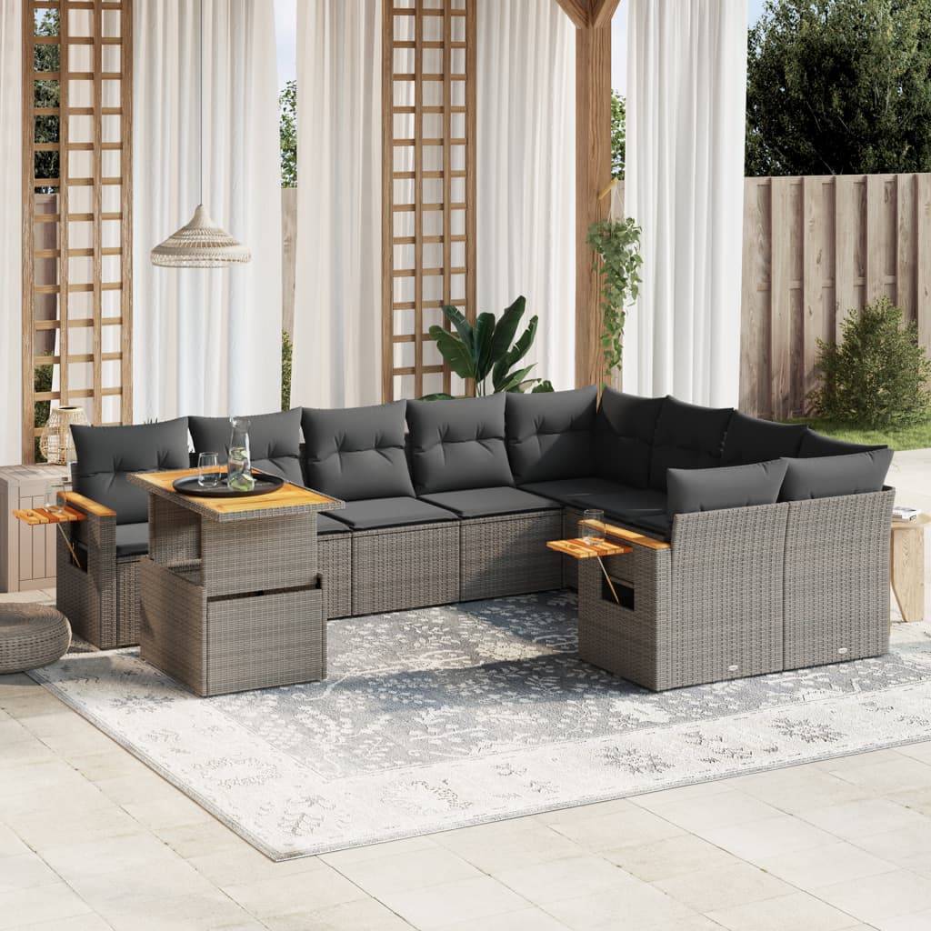 Salon de jardin 9 places modulable en résine tressée table ajustable Gris – ComfortXL Outdoor Living - Image 1