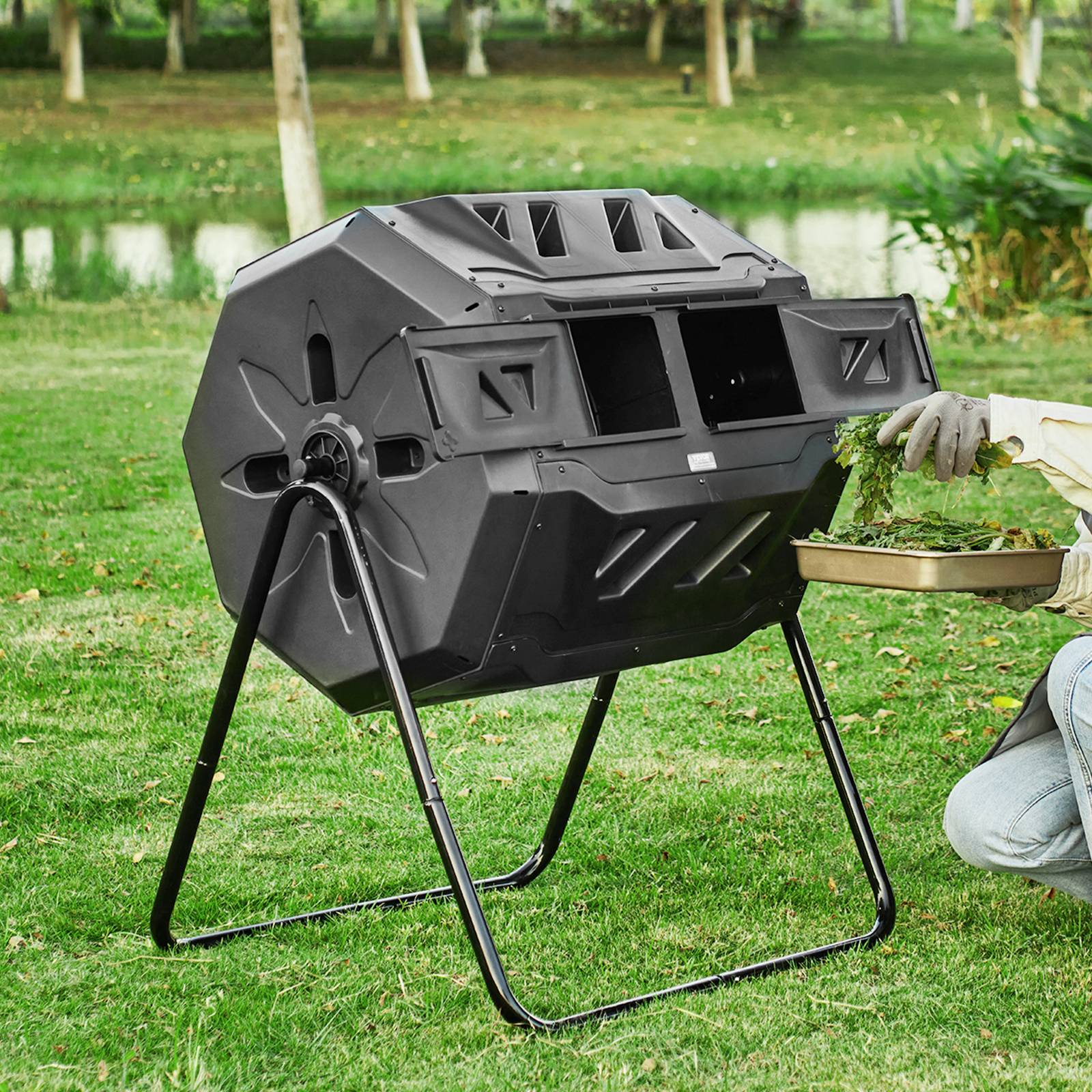 VEVOR Composteur jardin rotatif 162,7 L, double chambre. Sans BPA, pour déchets organiques. - Image 8