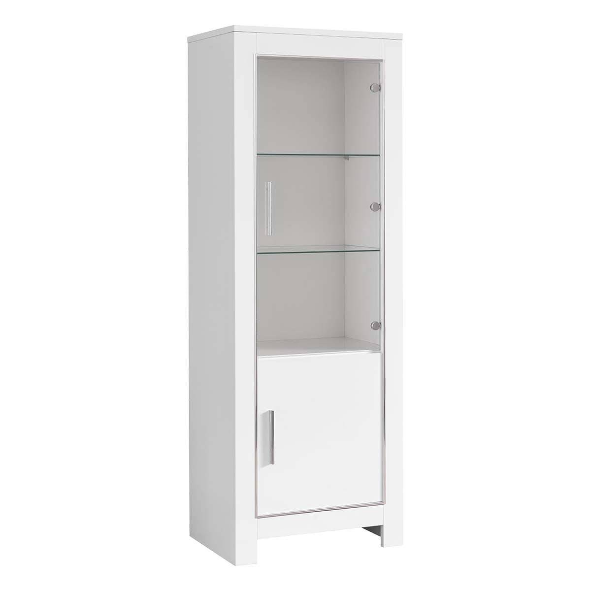 Vitrine Droite Laquée Blanc Brillant avec Eclairage Led - DENAE - Image 1