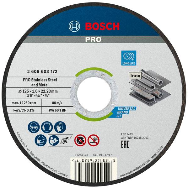 Bosch - 10 disques tronçon MTX et inox 125x1,6x22,23mm - BOSCH - 2 608 619 050 - Image 1