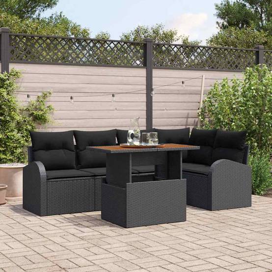 Salon de Jardin 5 Places 6 pcs en Résine Tressée avec Rangement pour Balcon Noir – ComfortXL Outdoor Living - Image 1