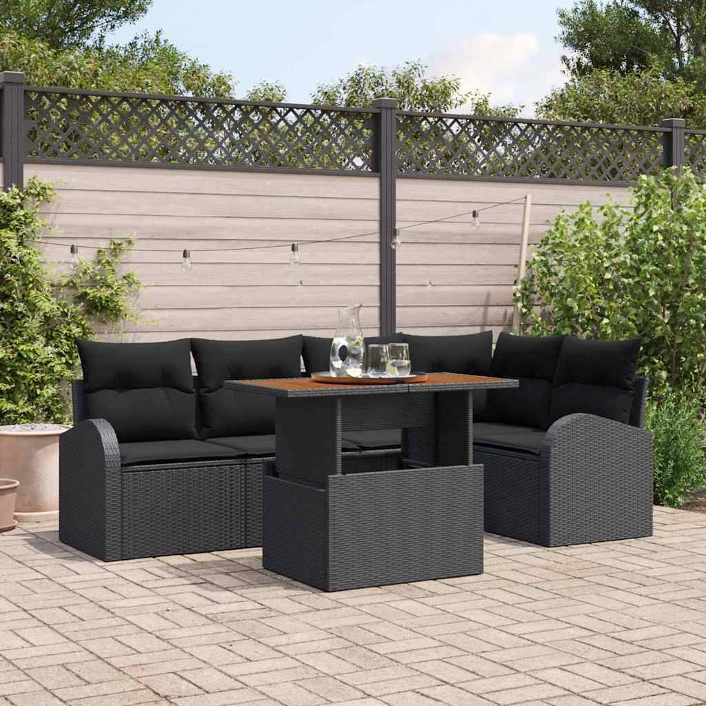 Salon de Jardin 5 Places 6 pcs en Résine Tressée avec Rangement pour Balcon Noir – ComfortXL Outdoor Living - Image 1