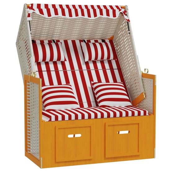 Helloshop26 - Strandkorb avec coussins résine tressée bois solide rouge blanc - Imagen 1