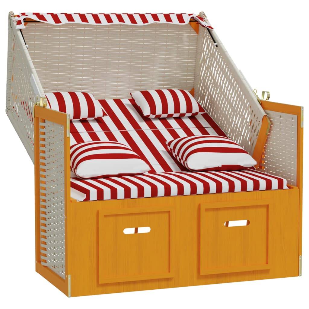 Helloshop26 - Strandkorb avec coussins résine tressée bois solide rouge blanc - Imagen 2