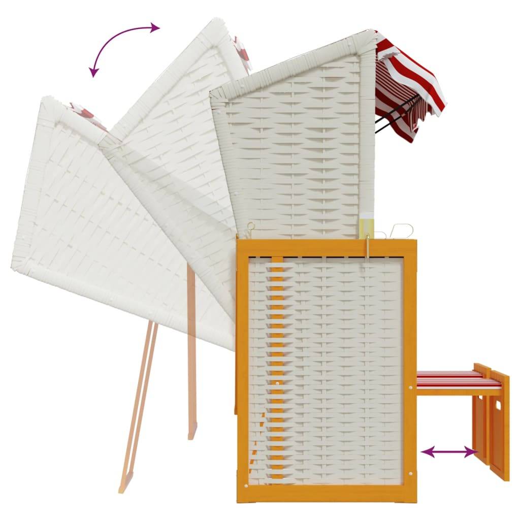Helloshop26 - Strandkorb avec coussins résine tressée bois solide rouge blanc - Imagen 6