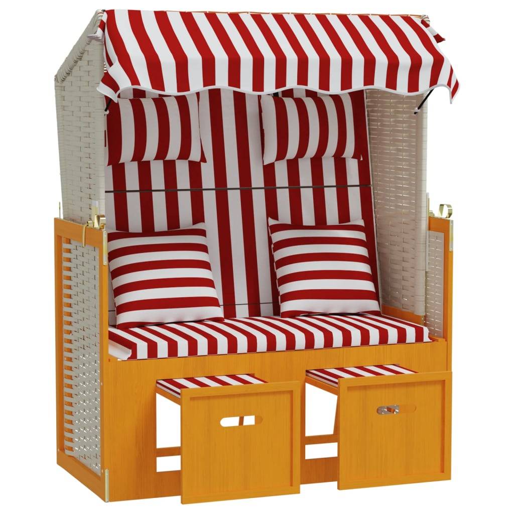 Helloshop26 - Strandkorb avec coussins résine tressée bois solide rouge blanc - Imagen 3