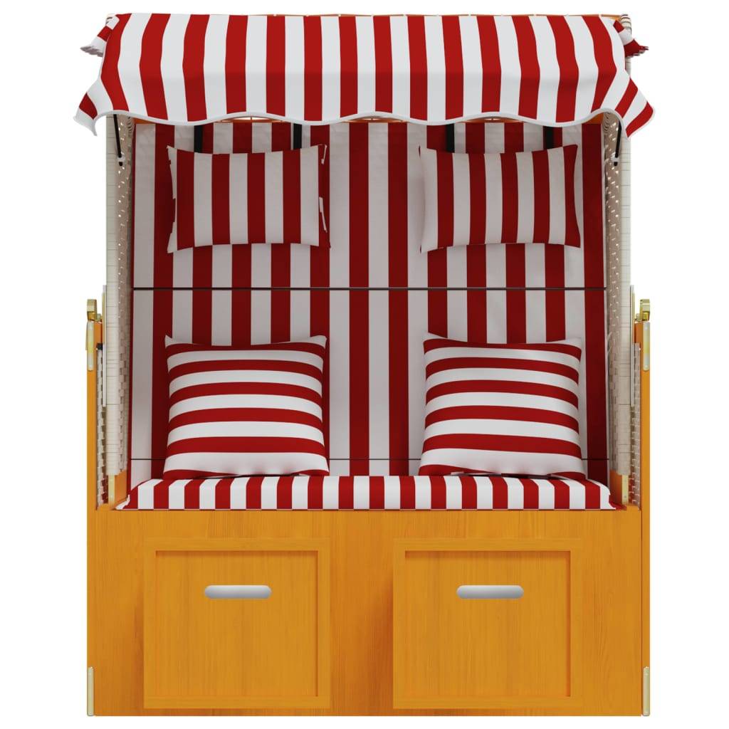 Helloshop26 - Strandkorb avec coussins résine tressée bois solide rouge blanc - Imagen 4