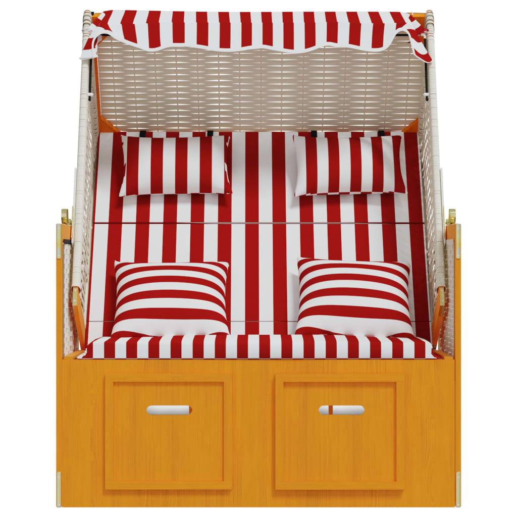 Helloshop26 - Strandkorb avec coussins résine tressée bois solide rouge blanc - Imagen 5