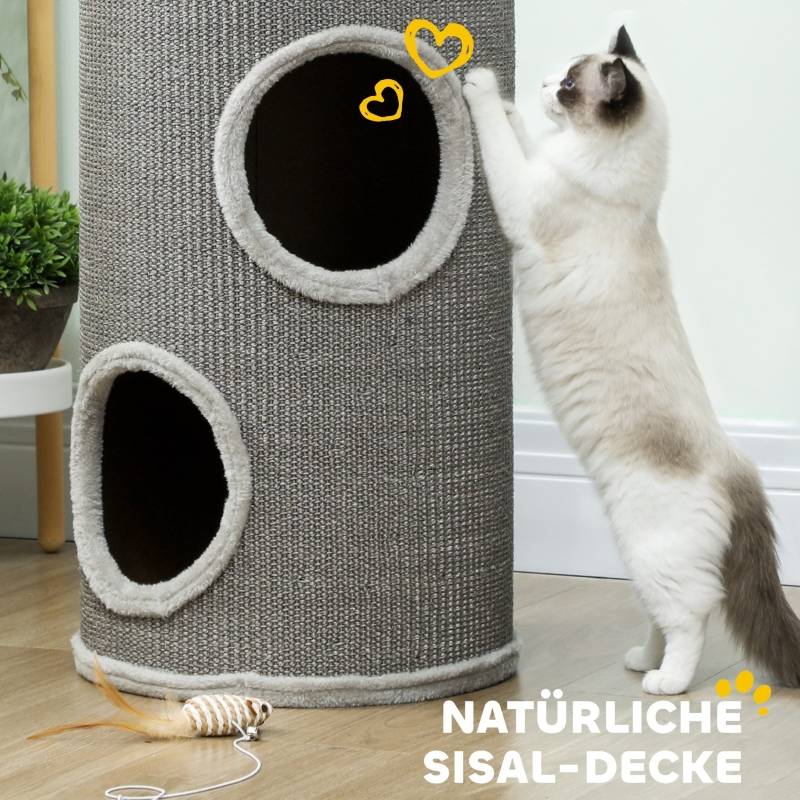 Tour à griffer pour chat, polyester, gris clair 35 x 35 x 60 cm - PANGIVO - Image 5