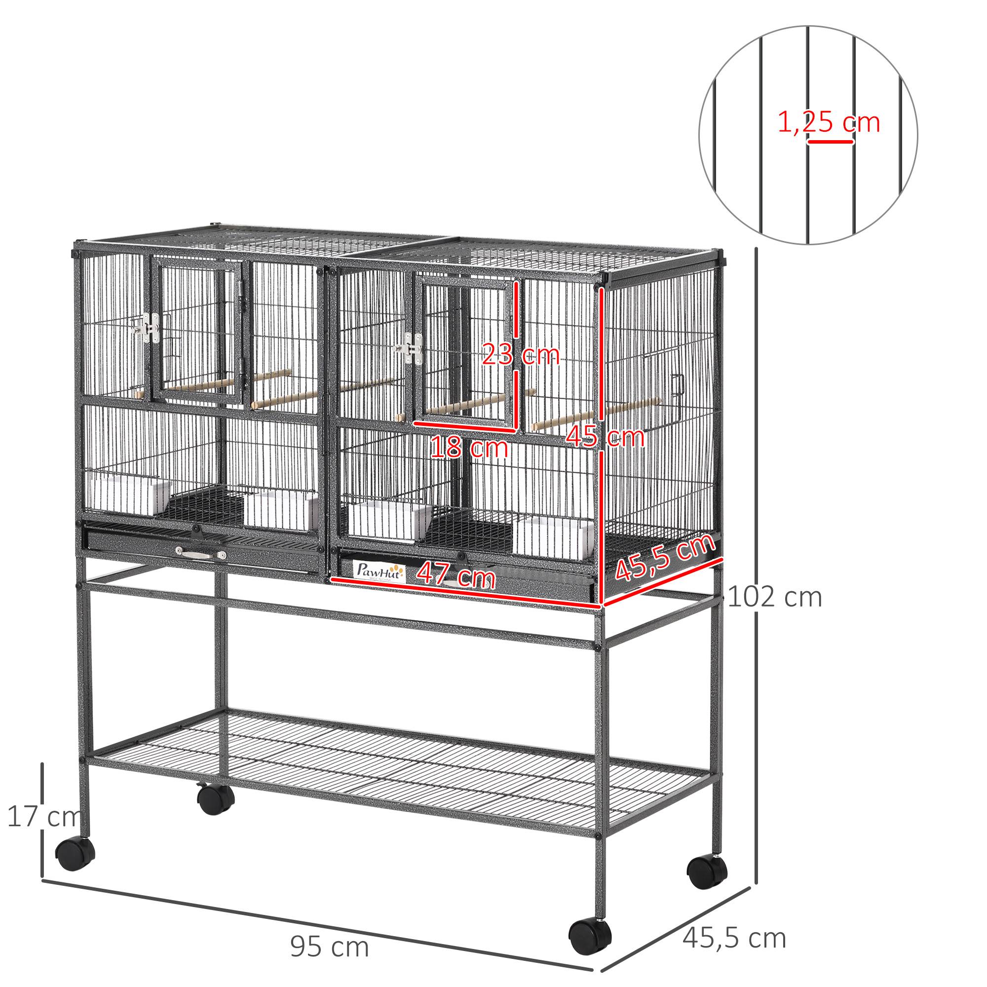Pawhut - Cage à oiseaux avec séparation mangeoire et perchoir 95L x 45l x 102H cm Noir et Gris - Imagen 3