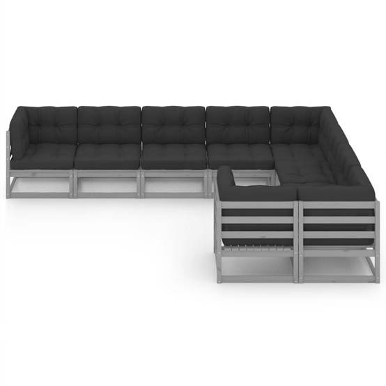 Helloshop26 - Salon de jardin meuble d'extérieur ensemble de mobilier 9 pièces avec coussins gris bois de pin massif - Imagen 2