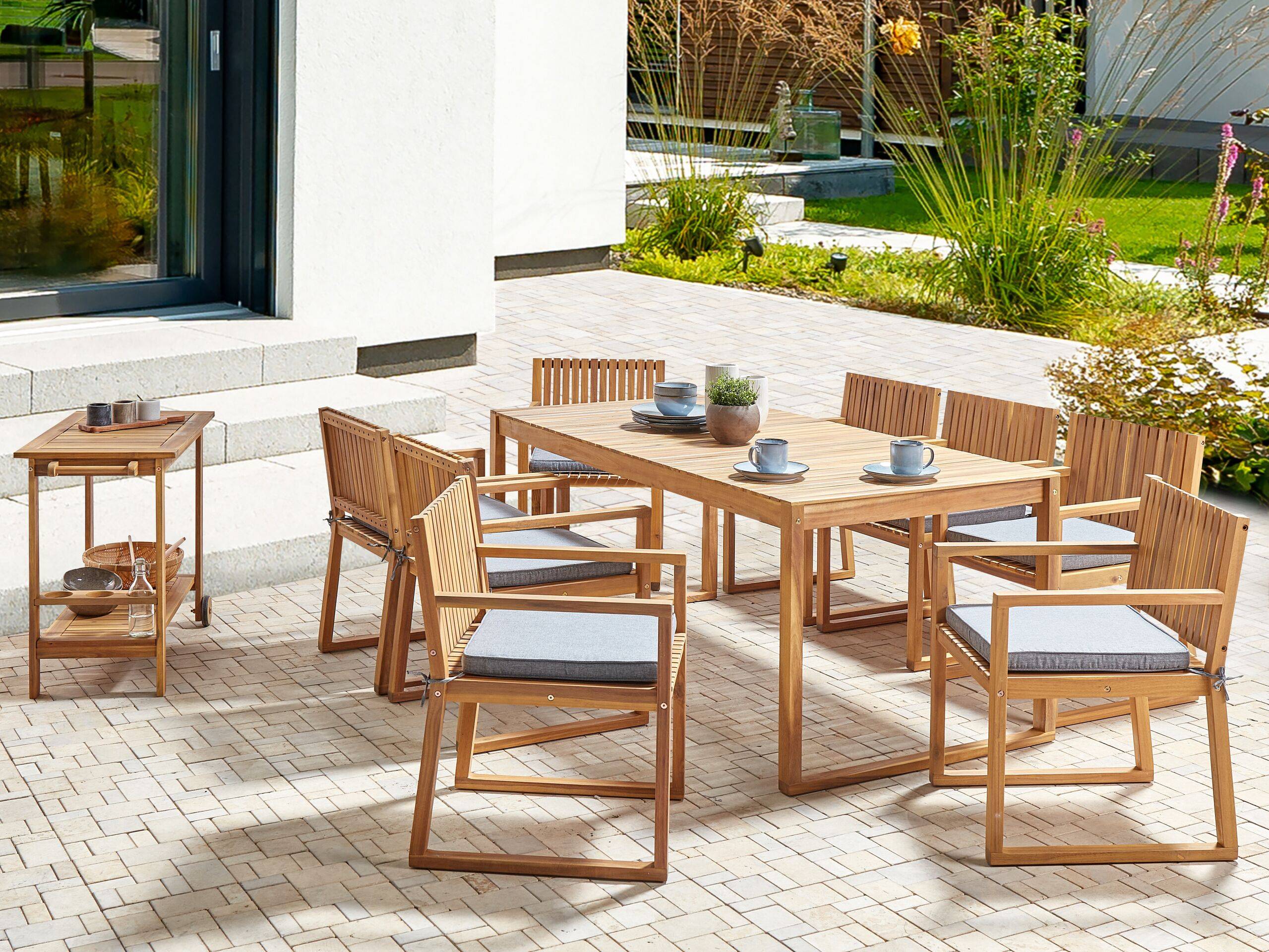 Beliani - Ensemble de Jardin 8 Places avec Coussins Gris en Bois d'Acacia Table et Chaises Style Rustique - Imagen 2