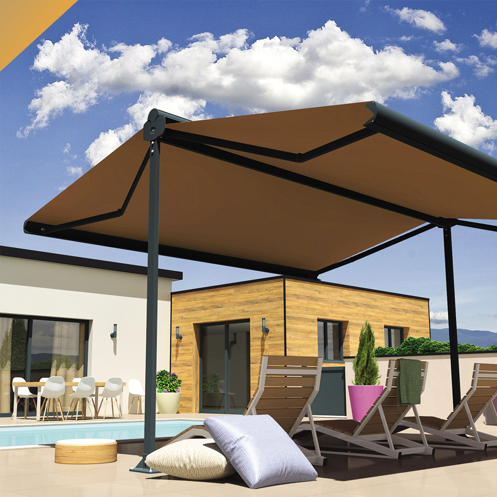 Intersun - Store banne double pente ENARGITE 6,00x2x3,00 M (Manuelle - Gris Anthracite - Taupe) - INTERSUN - Imagen 5