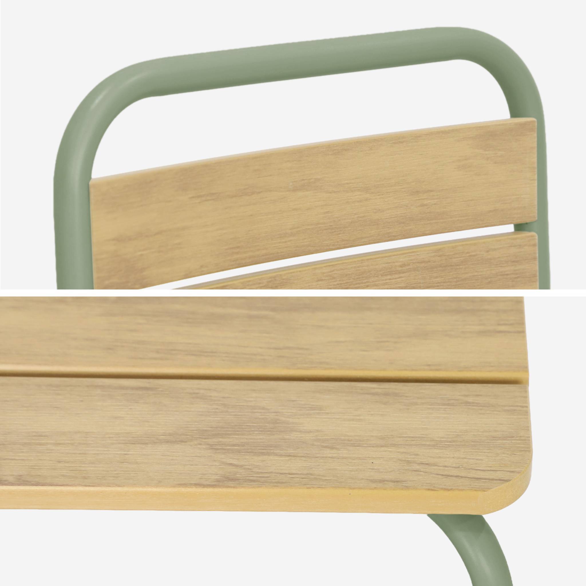 sweeek - Table de jardin enfant acier et décor bois + 2 assises vert de gris - Suzie | sweeek - Image 3