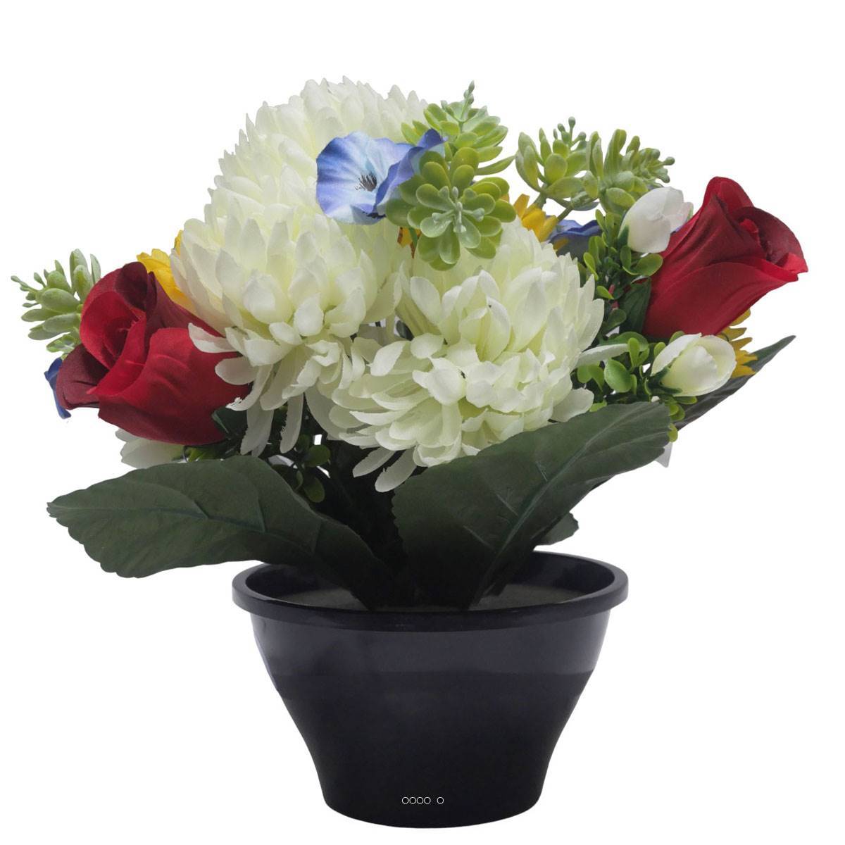 Vasque de Dahlia, Chrysantheme, mini fleurs Crème artificiels pour la toussaint - couleur: Crème - Image 2