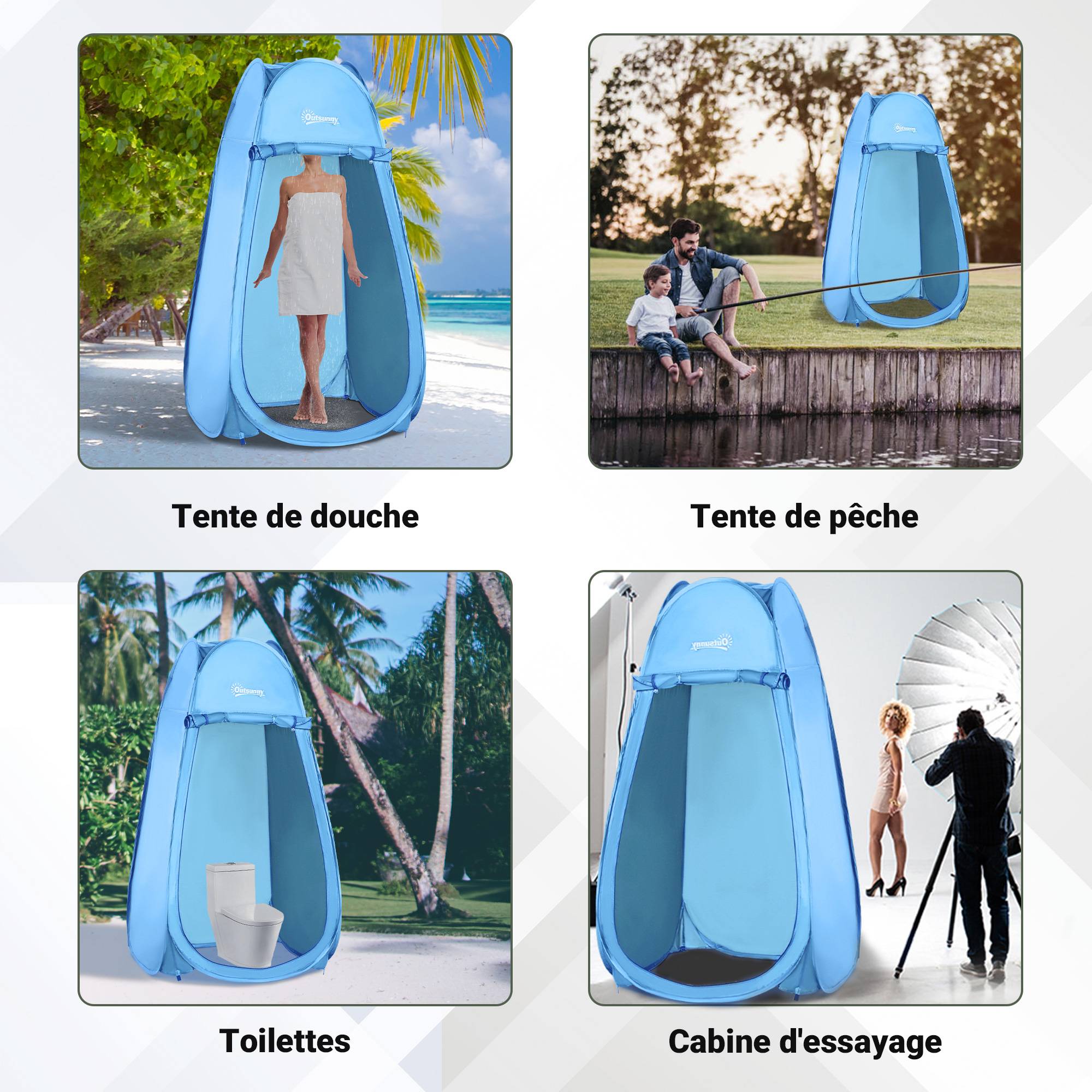 Tente de douche polyester bleu 100 x 100 x 185 cm - PANGIVO - Image 9