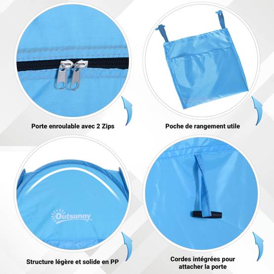 Tente de douche polyester bleu 100 x 100 x 185 cm - PANGIVO - Image 7