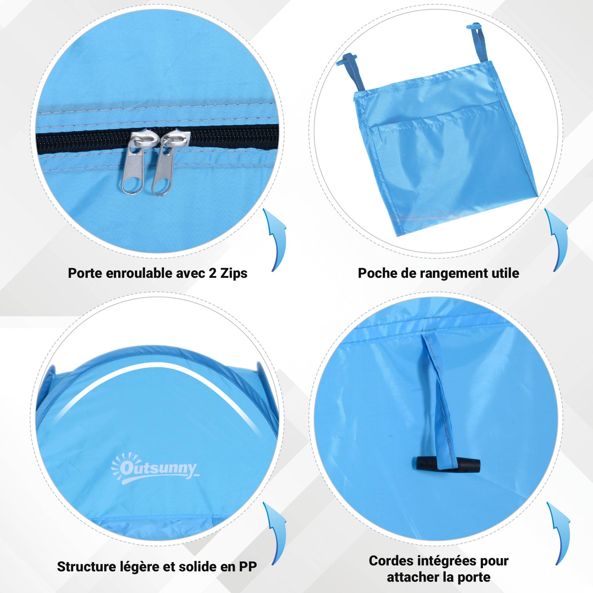 Tente de douche polyester bleu 100 x 100 x 185 cm - PANGIVO - Image 7