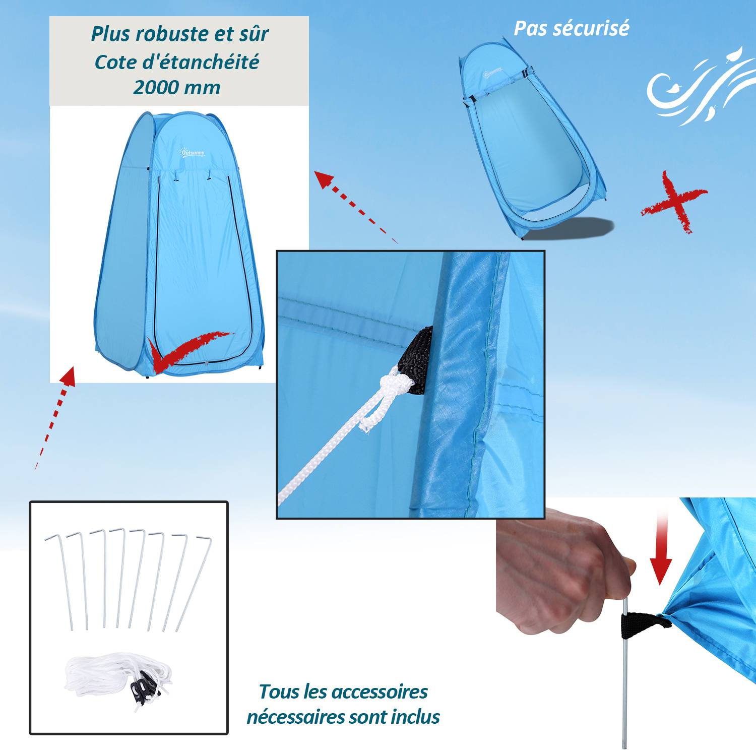 Tente de douche polyester bleu 100 x 100 x 185 cm - PANGIVO - Image 8