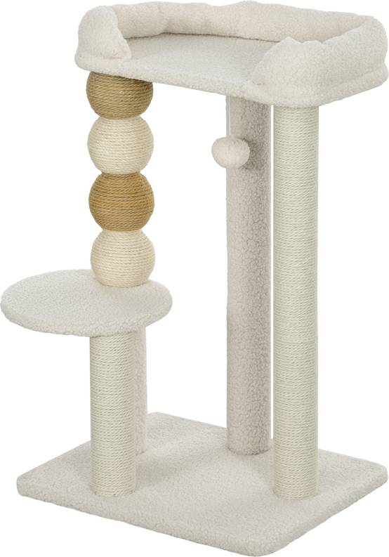 Sans Marque - Arbre à chat de 76 cm de hauteur avec doublure en sherpa, plateformes, balle suspendue et poteau en jute beige - Image 1