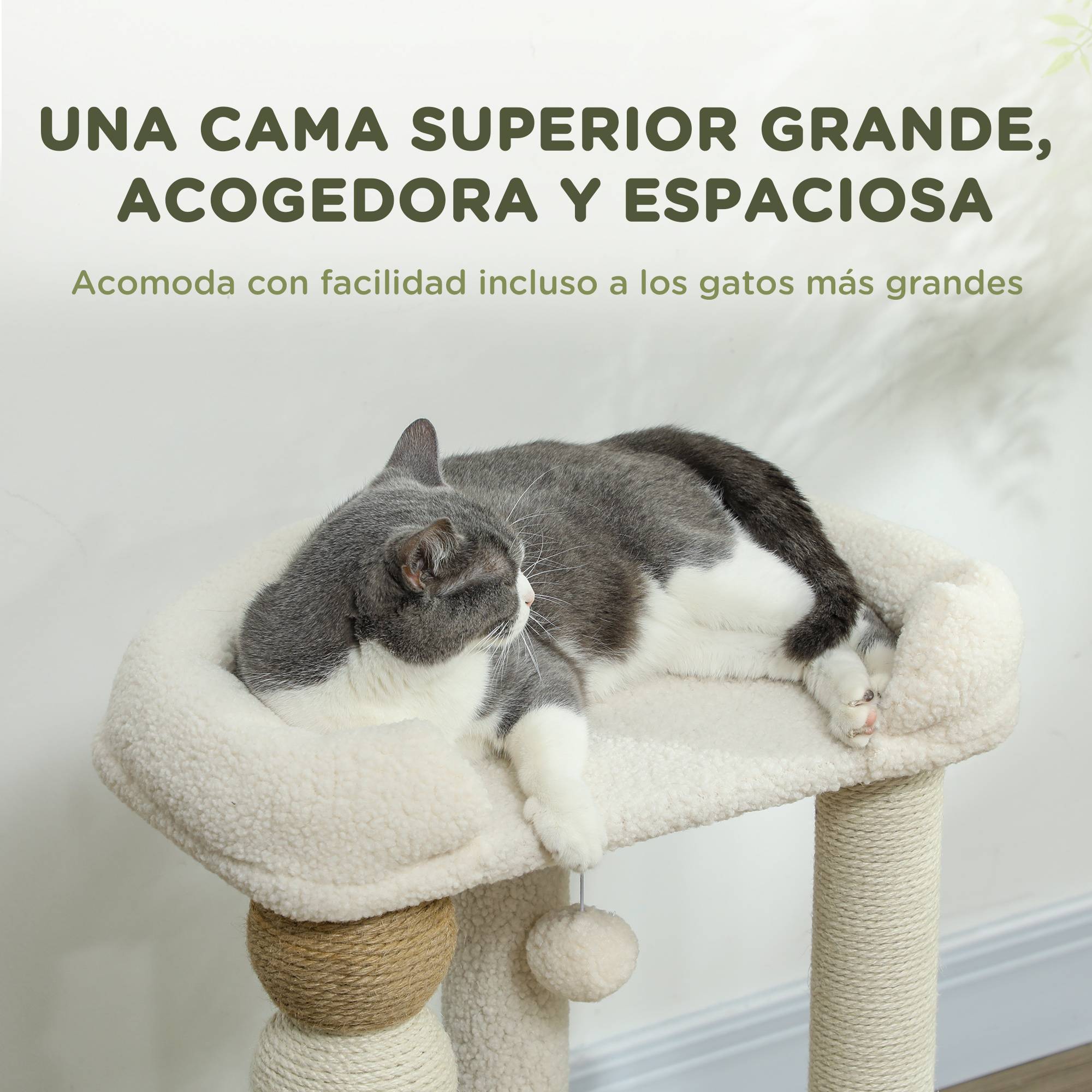 Sans Marque - Arbre à chat de 76 cm de hauteur avec doublure en sherpa, plateformes, balle suspendue et poteau en jute beige - Image 5