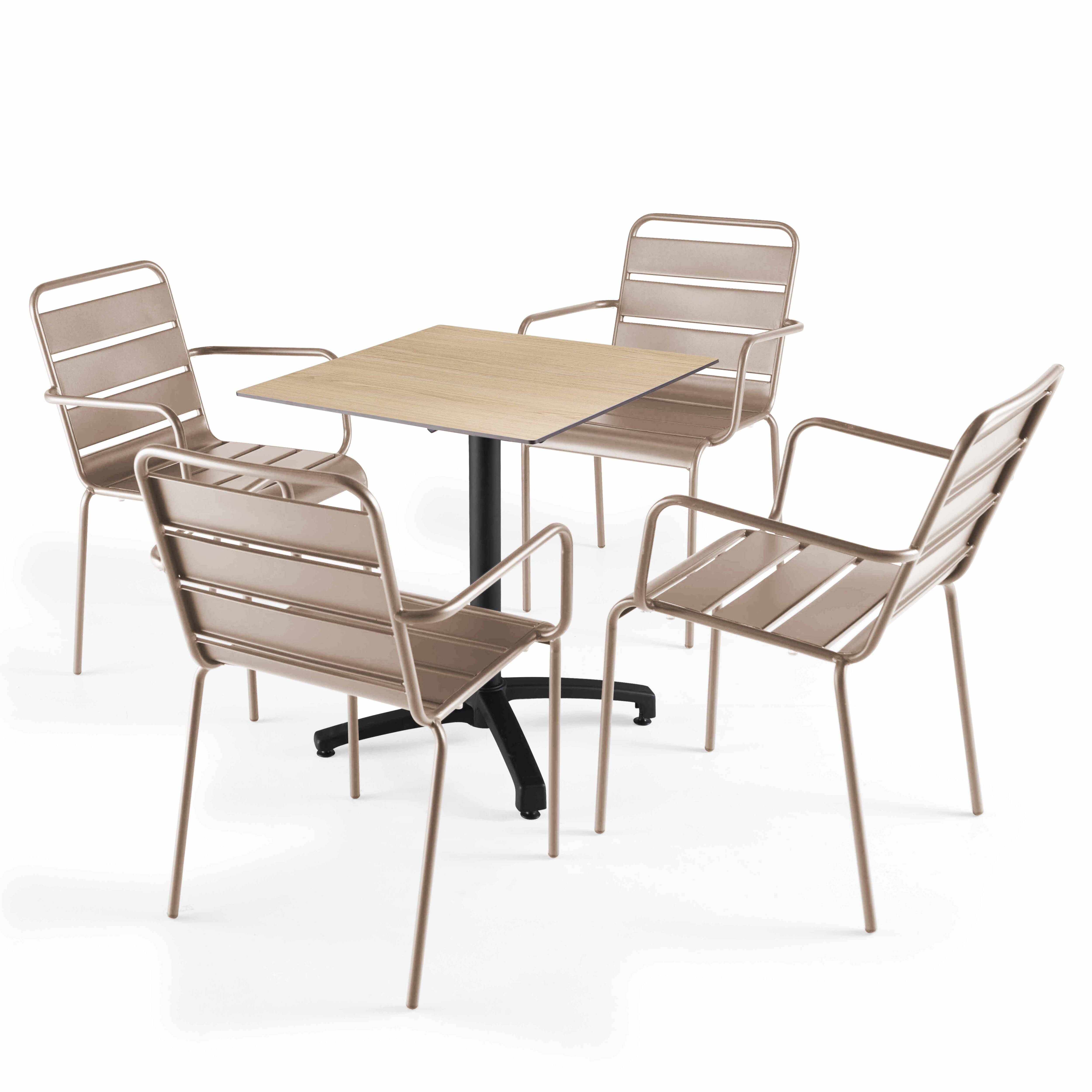 Oviala - Ensemble table de terrasse stratifié chene et 4 fauteuils taupe - Oviala - Imagen 1
