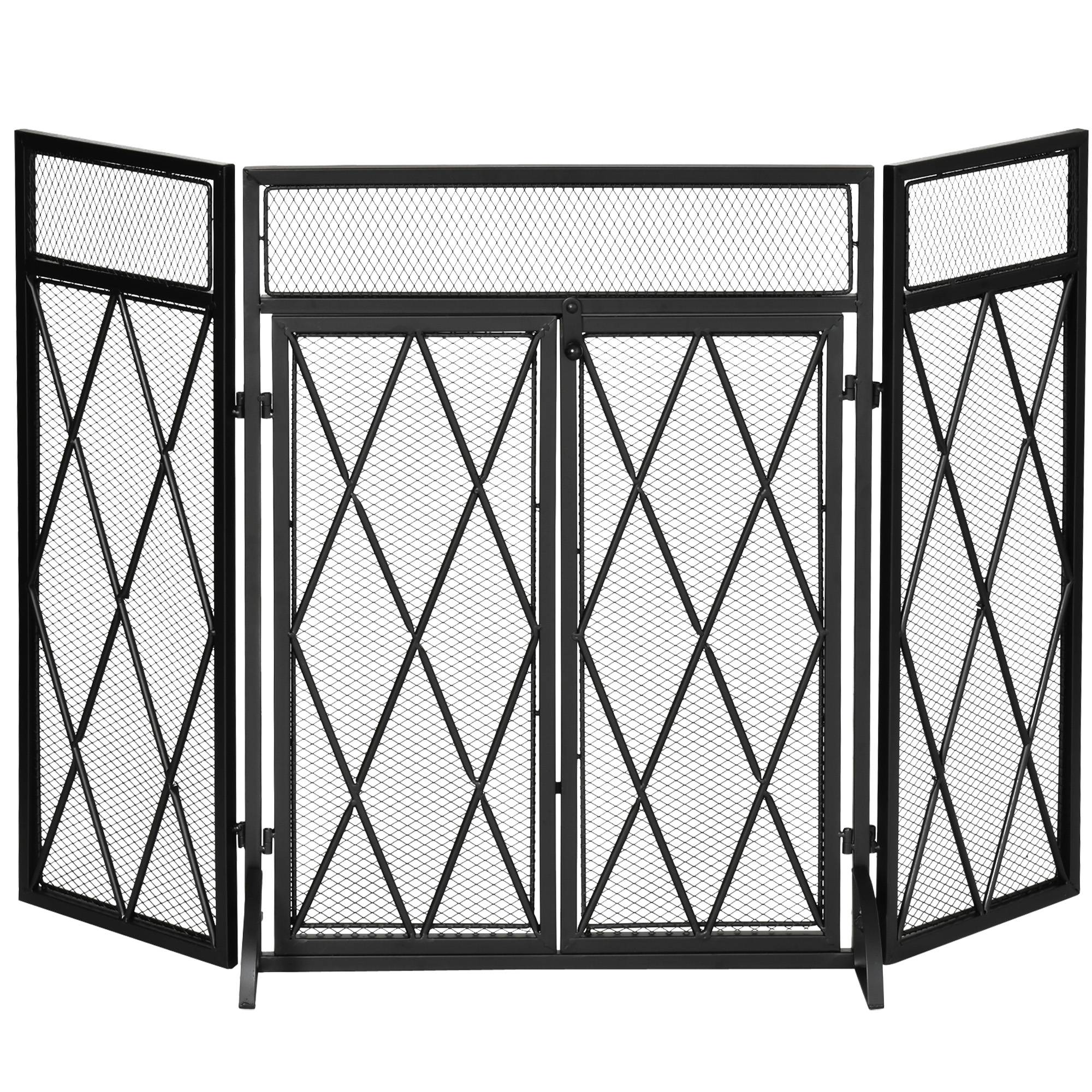 Pare-étincelles en métal pour cheminée, avec 3 panneaux pliables, 120 x 11,5 x 79 cm, noir - Image 2