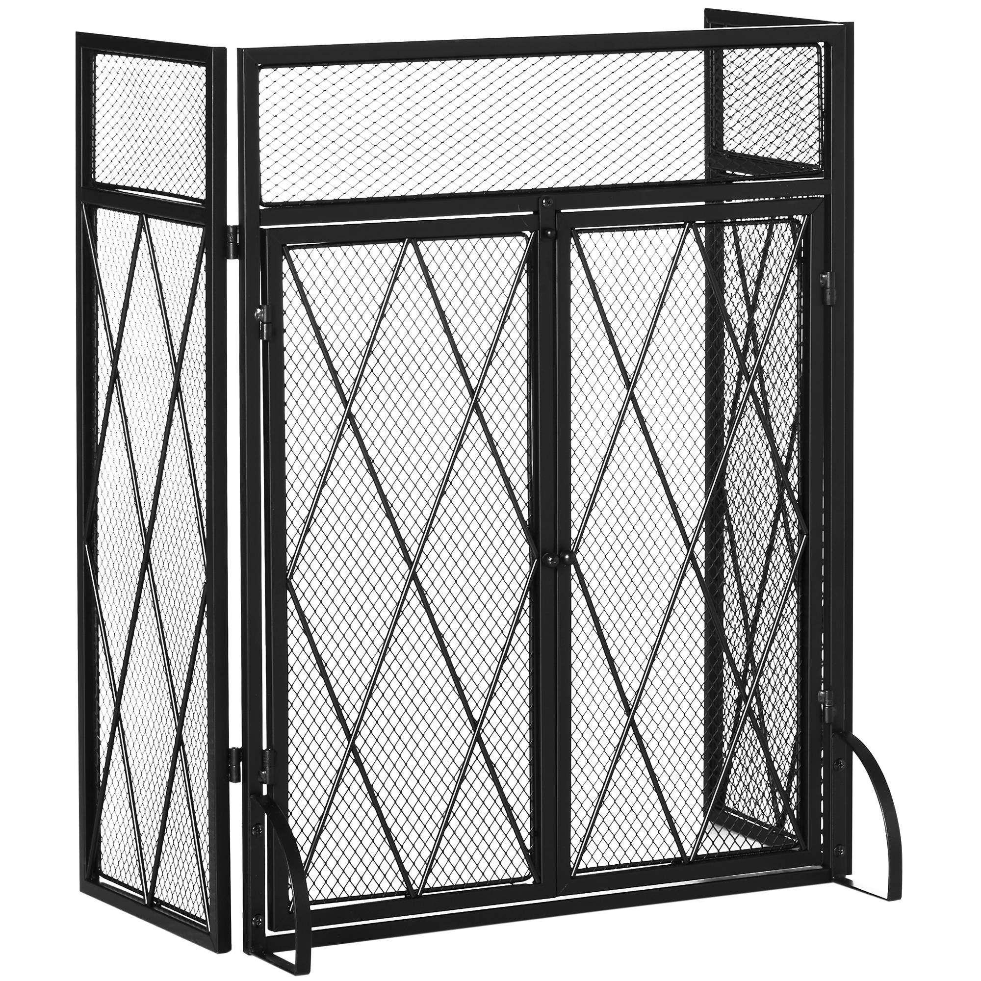 Pare-étincelles en métal pour cheminée, avec 3 panneaux pliables, 120 x 11,5 x 79 cm, noir - Image 1