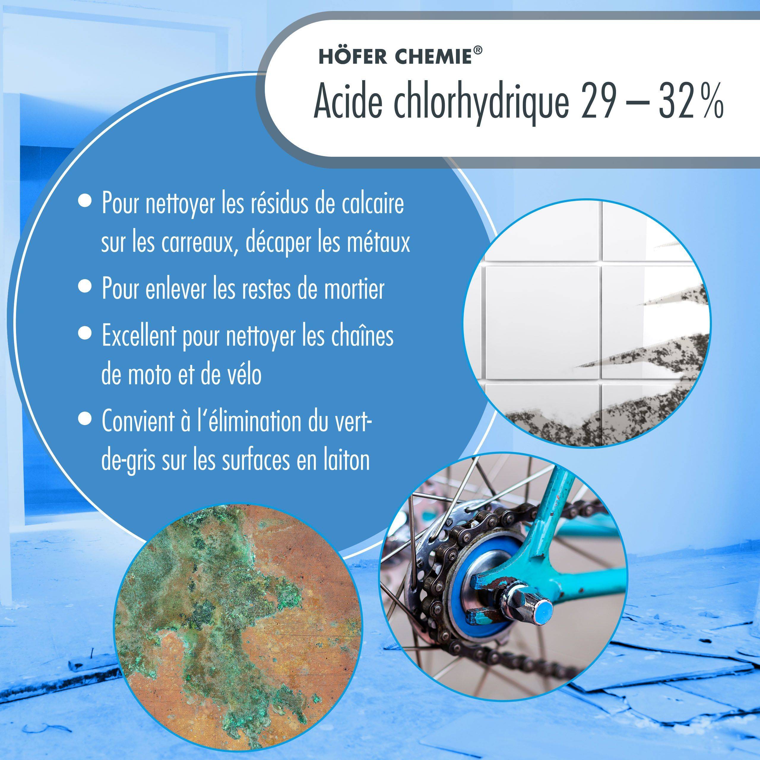 Acide chlorhydrique 29-32% Höfer Chemie® en bidon de 20 KG x 1 - Imagen 4