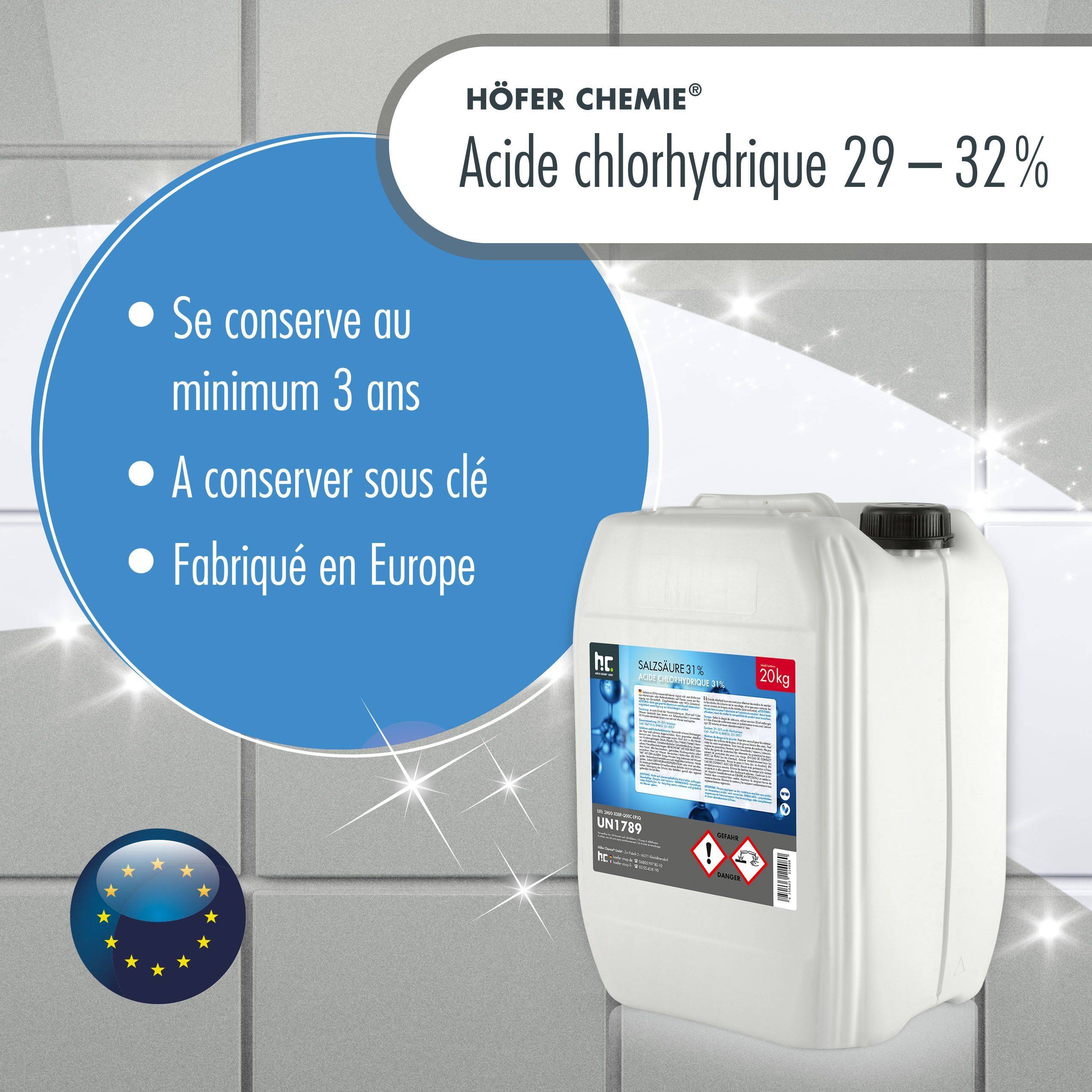 Acide chlorhydrique 29-32% Höfer Chemie® en bidon de 20 KG x 1 - Imagen 2