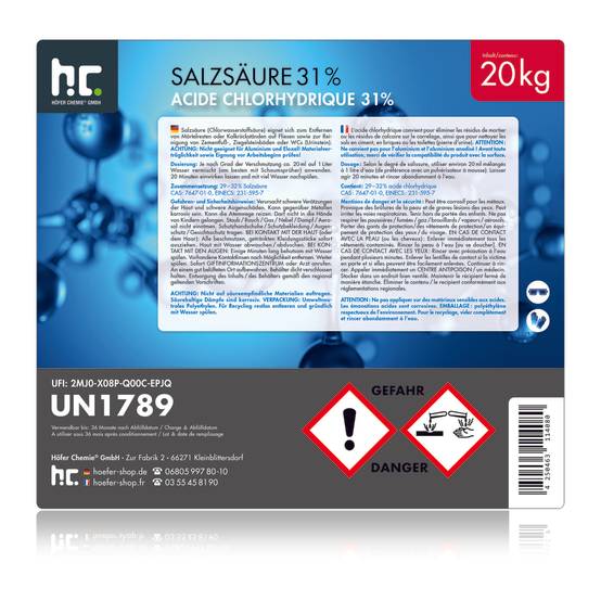 Acide chlorhydrique 29-32% Höfer Chemie® en bidon de 20 KG x 1 - Image 5