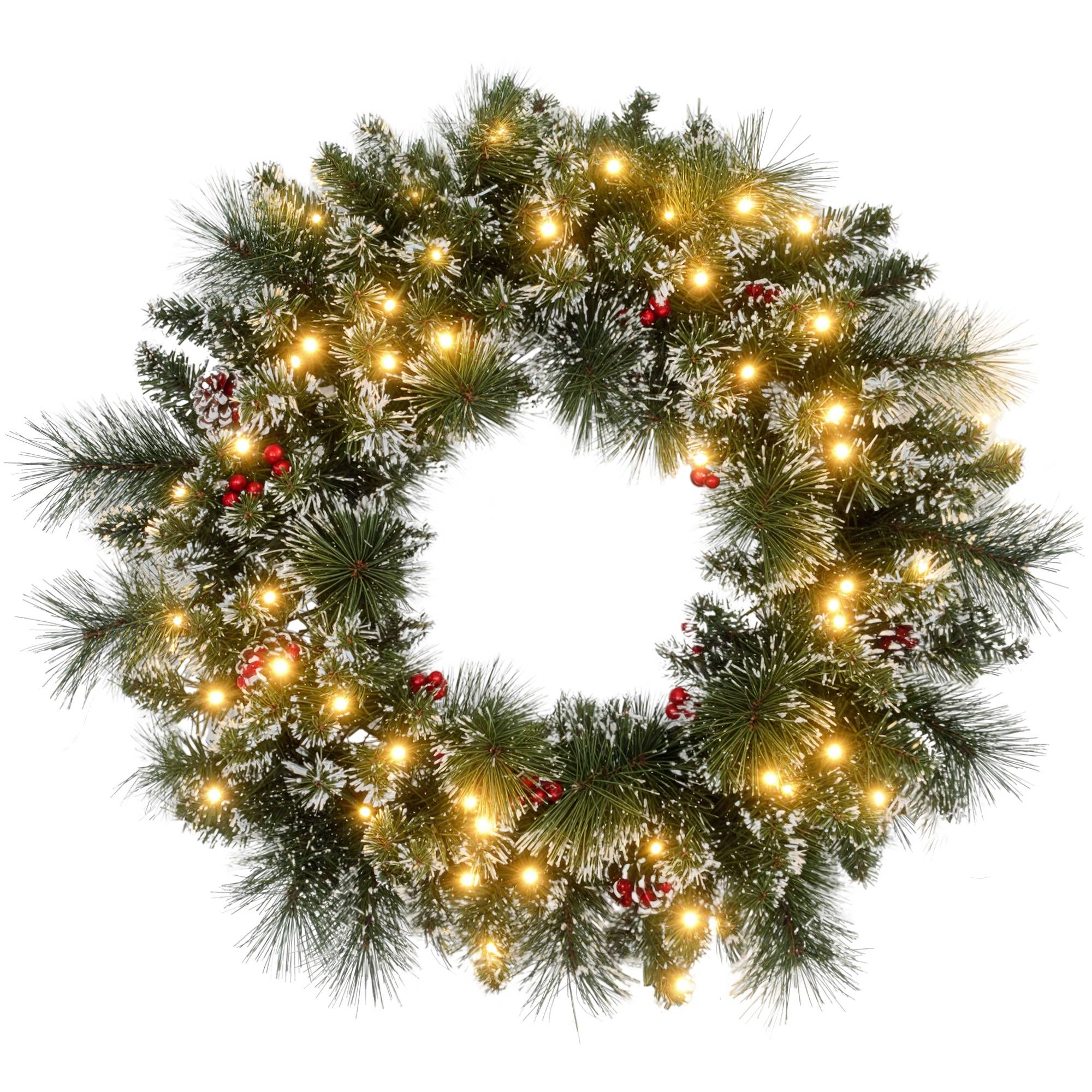 ComfortXL - Couronne de Noël lumineuse en plastique vert Ø 60 cm pour porte avec baies rouges 50 LED et minuterie 6 h - Image 2