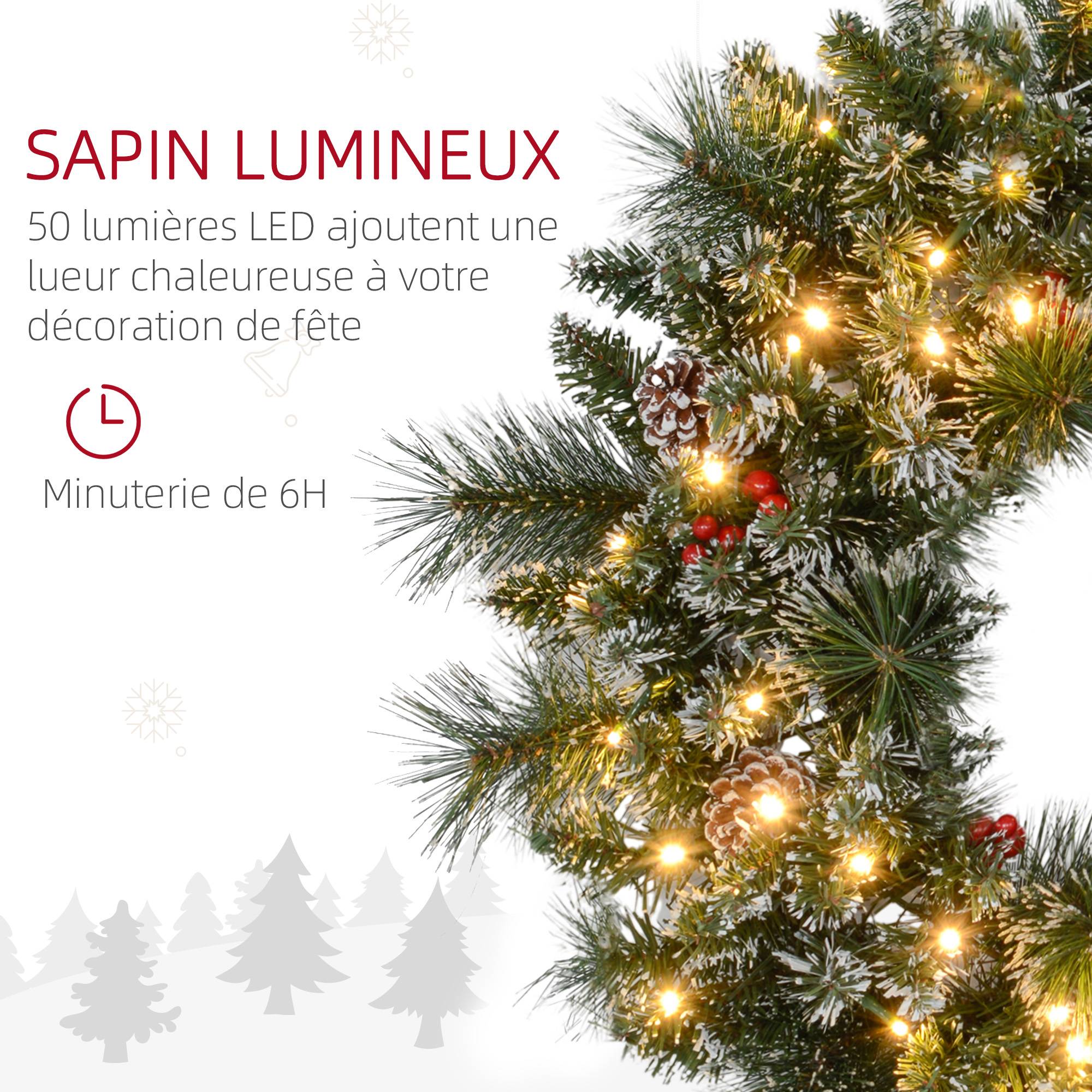 ComfortXL - Couronne de Noël lumineuse en plastique vert Ø 60 cm pour porte avec baies rouges 50 LED et minuterie 6 h - Image 5