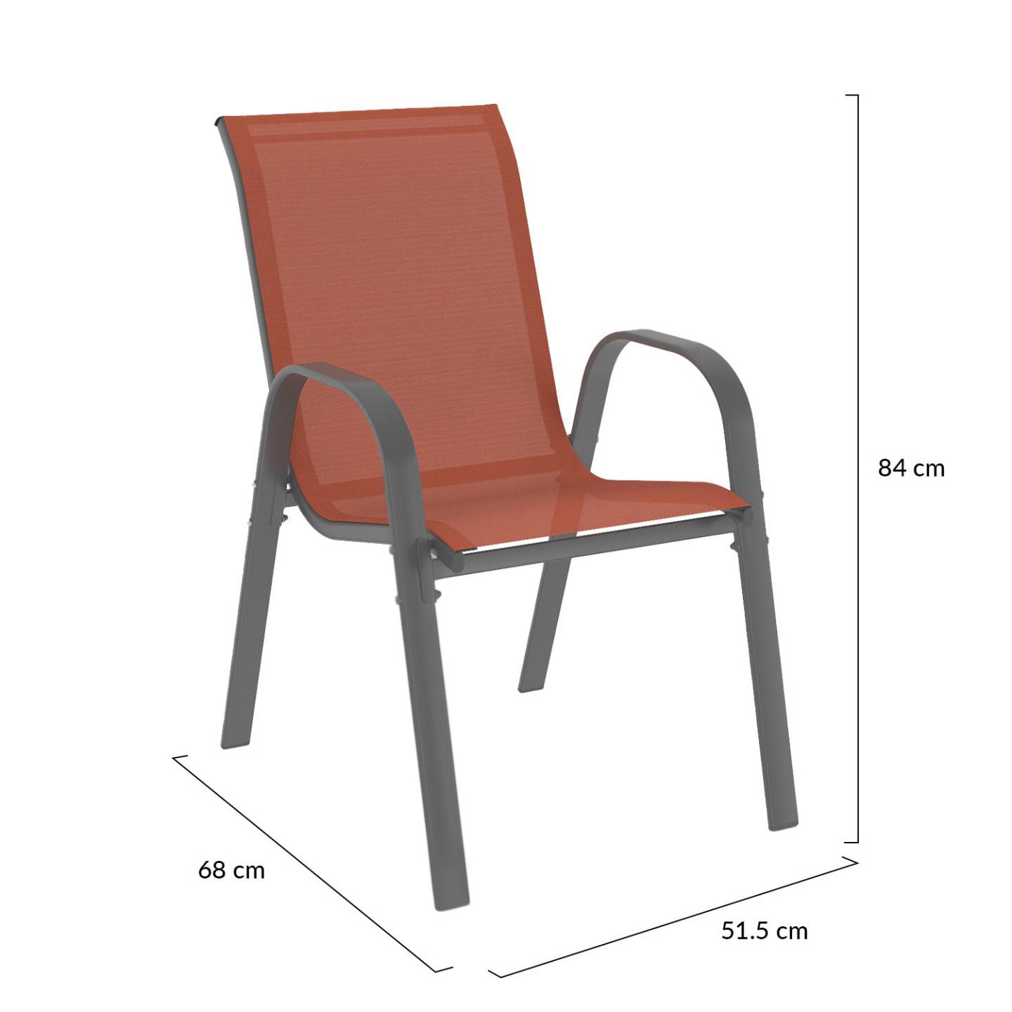 Lot de 6 chaises de jardin LYMA métal et textilène empilables gris noir et terracotta - Image 6