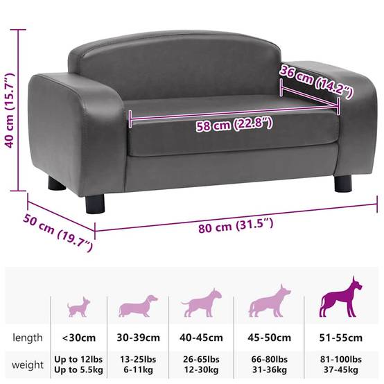 Canapé chien similicuir robuste et lavable pour intérieur Gris 80x50x40 cm – ComfortXL Pet Living - Image 10
